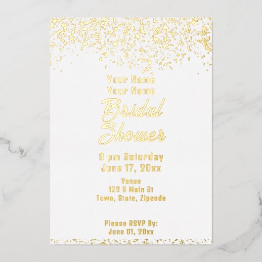 Brautparty aus Weiß- und Goldfolie Folieneinladung (Vorderseite)