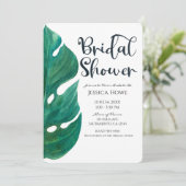 Brautparty aus weißem und grünem tropischem Leaf Einladung (Stehend Vorderseite)