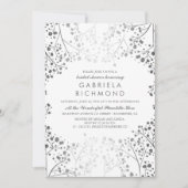 Brautparty aus weißem und silberfarbenem Gipskraut Einladung (Vorderseite)