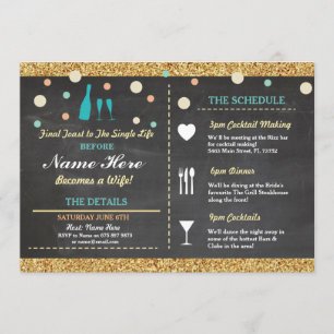 Brautparty Bachelorette Glitzer Itinerary Blue Einladung