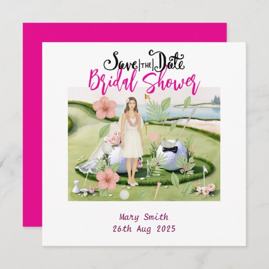 Brautparty Bachelorette zum Thema Golf Hawaii Save The Date (Vorne/Hinten)