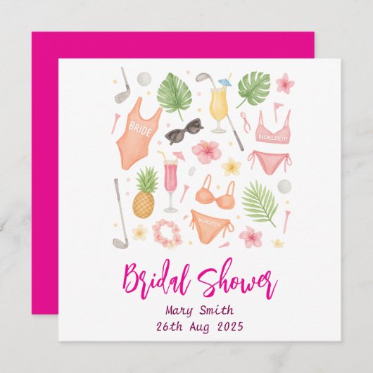 Brautparty Bachelorette zum Thema Golf Hawaii Save The Date (Vorne/Hinten)