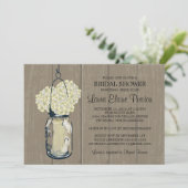 Brautparty Barn Wood Mason Jar Hydrangeas Einladung (Stehend Vorderseite)