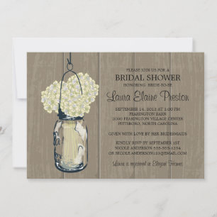 Brautparty Barn Wood Mason Jar Hydrangeas Einladung