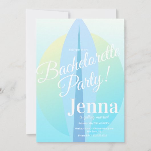 Brautparty Beach Surfing Sun Blue Einladung (Vorderseite)