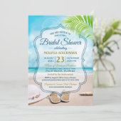 Brautparty Beach Wedding Hat Palm Leaf Seashell Einladung (Stehend Vorderseite)