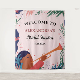 Brautparty Begrüßung Rosa Foto Stand Hintergrund Wandteppich