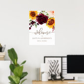 Brautparty Begrüßung Sonnenblumen Burgund Rose Poster (Heimbüro)