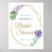 Brautparty Begrüßungszeichen lila Sukkuline Gold Poster (Vorne)