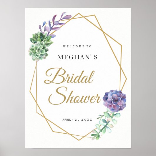 Brautparty Begrüßungszeichen lila Sukkuline Gold Poster (Vorne)