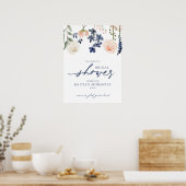 Brautparty Begrüßungszeichen Peach Navy Blauer Flo Poster (Küche)