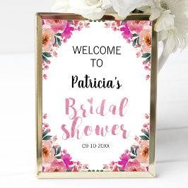 Brautparty Begrüßungszeichen Rosa Blumenfarbe Poster
