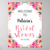 Brautparty Begrüßungszeichen Rosa Blumenfarbe Poster (Vorne)