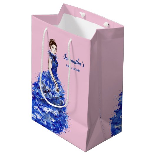 Brautparty begünstige Lady mit Funkelnd Blue Gown Mittlere Geschenktüte (Vorderseite Schrägansicht)