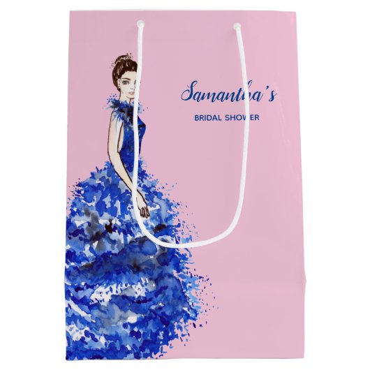 Brautparty begünstige Lady mit Funkelnd Blue Gown Mittlere Geschenktüte (Rückseite)