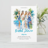 Brautparty bei der Hochzeit am Strand Einladung (Stehend Vorderseite)