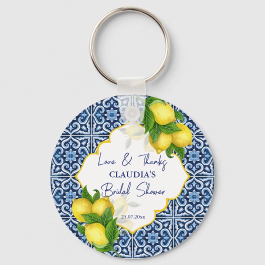Brautparty bevorzugt blaue Fliesen Zitrone Amalfi Schlüsselanhänger (Vorderseite)