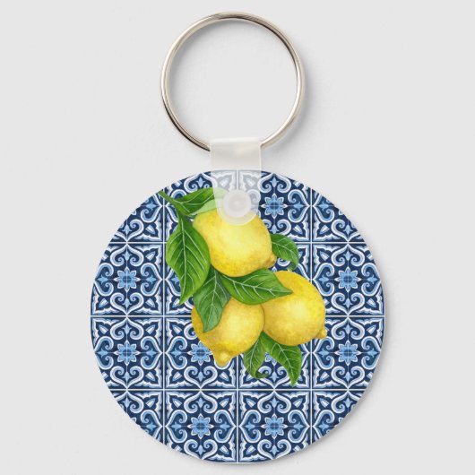 Brautparty bevorzugt blaue Fliesen Zitrone Amalfi Schlüsselanhänger (Rückseite)