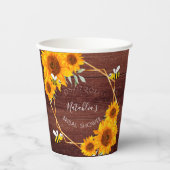 Brautparty Bienen Sonnenblumen rustikal Holz braun Pappbecher (Vorderseite)