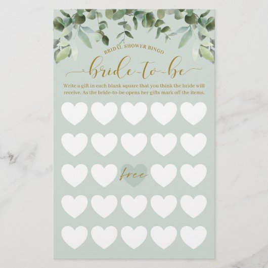 Brautparty Bingo-Aquarellfolien (Vorderseite)