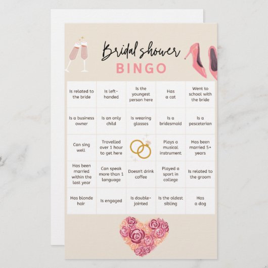 Brautparty Bingo Briefpapier (Vorne/Hinten)