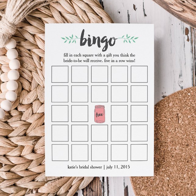 Brautparty Bingo Card Game, Botanischer Mason Jar (Von Creator hochgeladen)