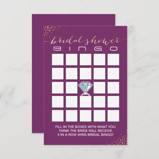 Brautparty Bingo Cards | Gold Confetti Lila (Vorne/Hinten)