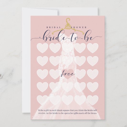 Brautparty Bingo Chic Wedding Dress Dusche Game Einladung (Vorderseite)