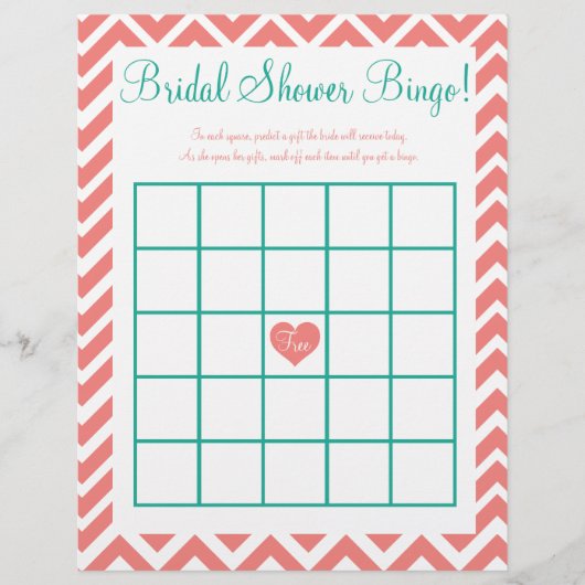 Brautparty Bingo Coral Aquamarin (Vorderseite)