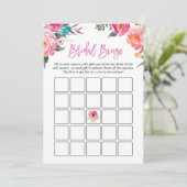 Brautparty Bingo Game | Aquarellfarbe Rosa Blütenf (Stehend Vorderseite)