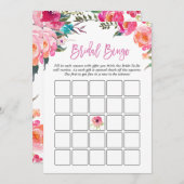 Brautparty Bingo Game | Aquarellfarbe Rosa Blütenf (Vorne/Hinten)