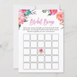 Brautparty Bingo Game | Aquarellfarbe Rosa Blütenf