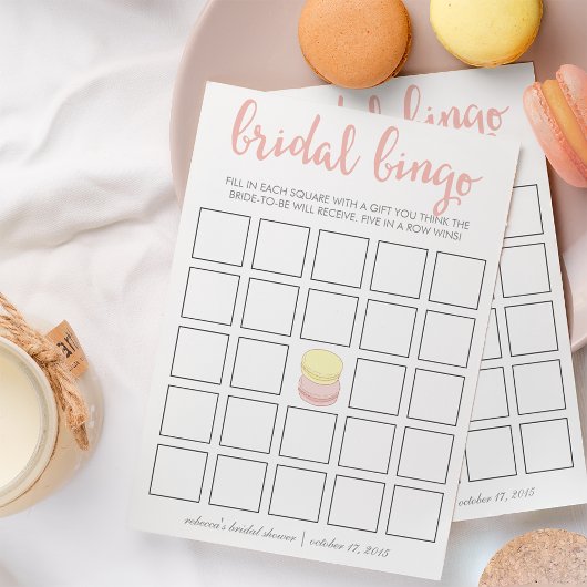Brautparty Bingo Game Card | Französische Macarons