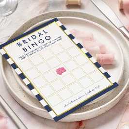 Brautparty Bingo Game Card | Navy Strip Peony