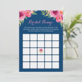 Brautparty Bingo Game Pink Floral Navy Blau (Stehend Vorderseite)