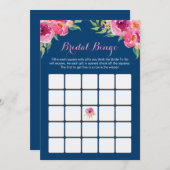 Brautparty Bingo Game Pink Floral Navy Blau (Vorne/Hinten)