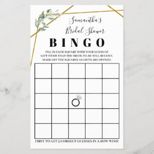 Brautparty Bingo Greenery Gold Game Card Flyer