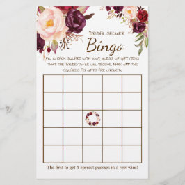 Brautparty Bingo Marsala Blume Spielkarte Flyer