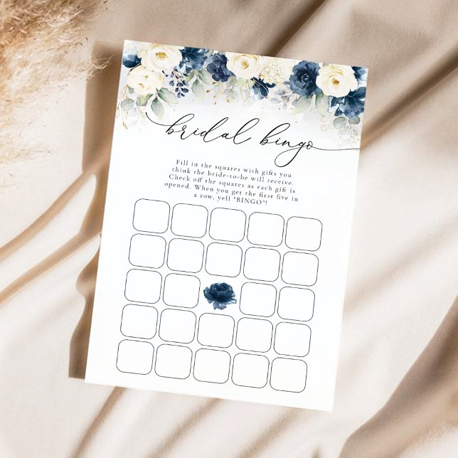 Brautparty Bingo, Navy Blue und White Roses (Von Creator hochgeladen)