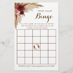 Brautparty Bingo Pampas Grass Game Card Flyer