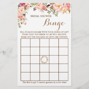Brautparty Bingo Pink Floral Game Card Flyer