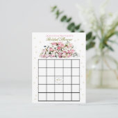 Brautparty Bingo | Rosa Rosen Einladungspostkarte (Stehend Vorderseite)