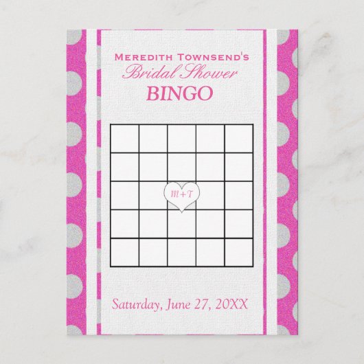 Brautparty Bingo | Rosa und Silber Einladungspostkarte (Vorderseite)