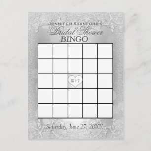 Brautparty Bingo Silver Elegance Einladungspostkarte