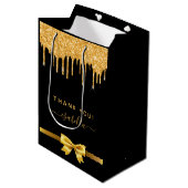 Brautparty Black Gold Glitzer Vielen Dank Mittlere Geschenktüte (Vorderseite Schrägansicht)