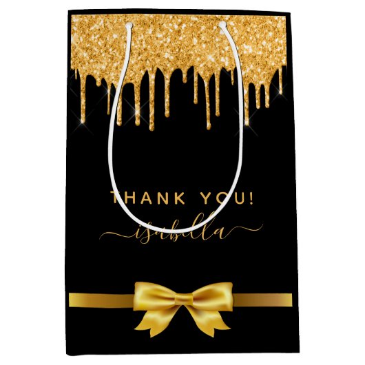 Brautparty Black Gold Glitzer Vielen Dank Mittlere Geschenktüte (Vorderseite)
