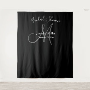 Brautparty Black Gray Monogram Name Foto Stand Wandteppich