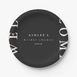Brautparty Black und Taupe Typografie Willkommen Pappteller
