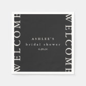 Brautparty Black und Taupe Typografie Willkommen Serviette (Vorderseite)