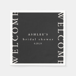 Brautparty Black und Taupe Typografie Willkommen Serviette
